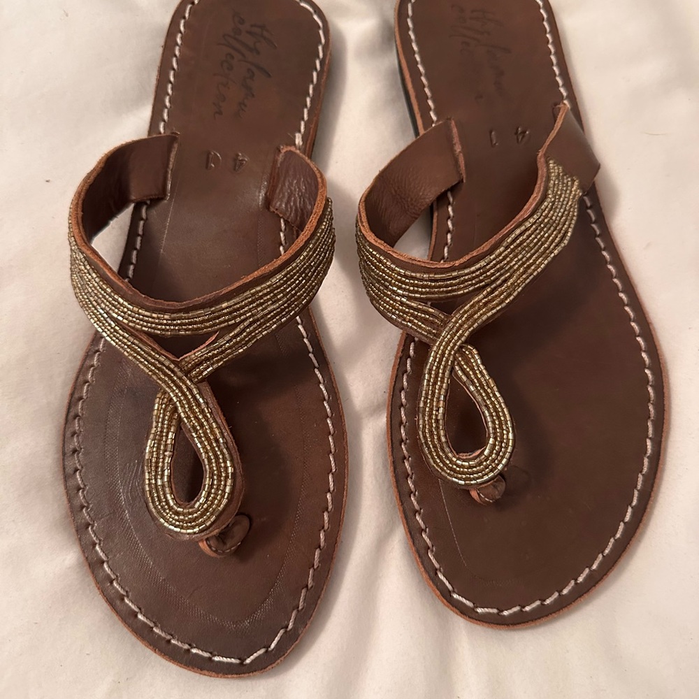 Chic Brown Sandals with Gold Detailing